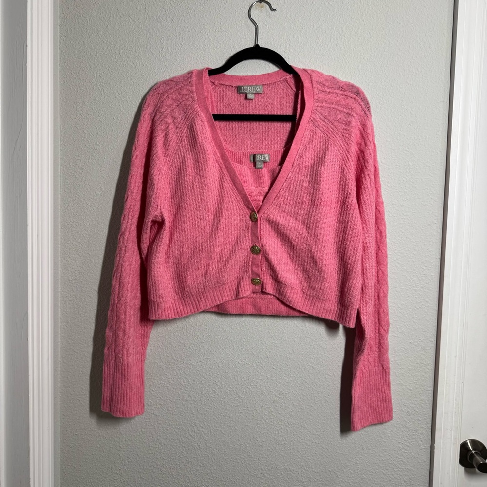 J. Crew Pink Cardigan Sweater V-Neck Knit 2 piece set